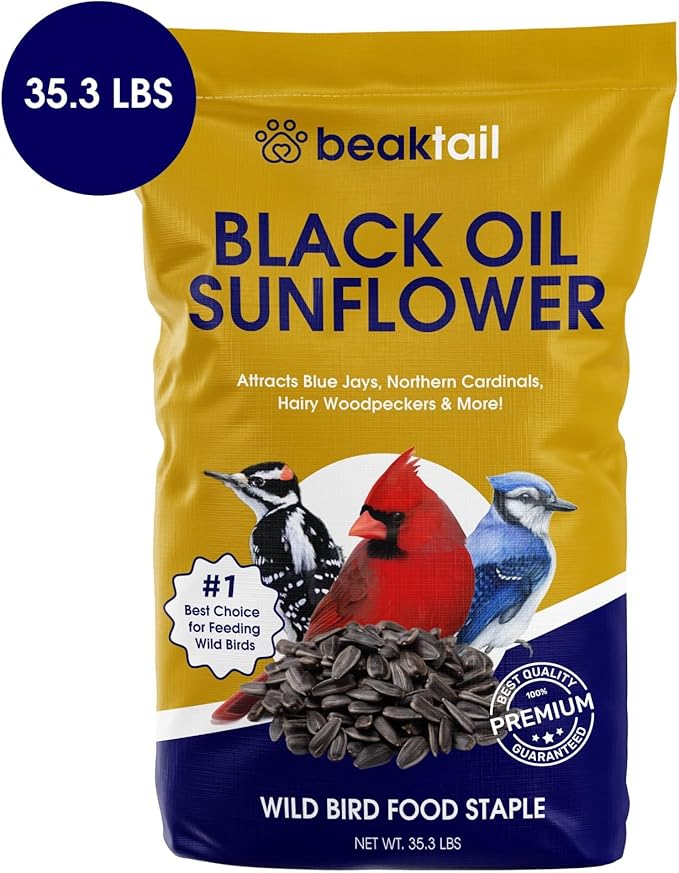 Black Oil Sunflower Seeds for Birds 35.3 Pounds, Wild Bird Seed for Outside Feeders, Great for Northern Cardinals, Blue Jays and Hairy Woodpeckers, Wild Bird Food 35.3lbs