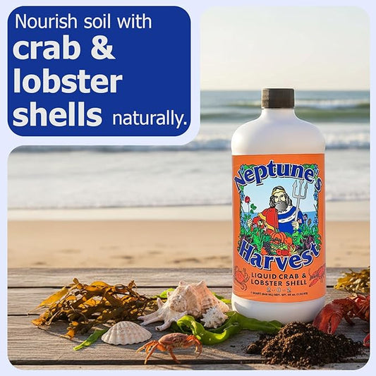 Neptune’s Harvest Organic Crab & Lobster Shell Multi-Purpose Liquid Fertilizer (2-0-2) - 36oz Bottle - Rich in Nutrients Soil Fertilizer - Plant Food for Lawns, Gardens, and Vegetables
