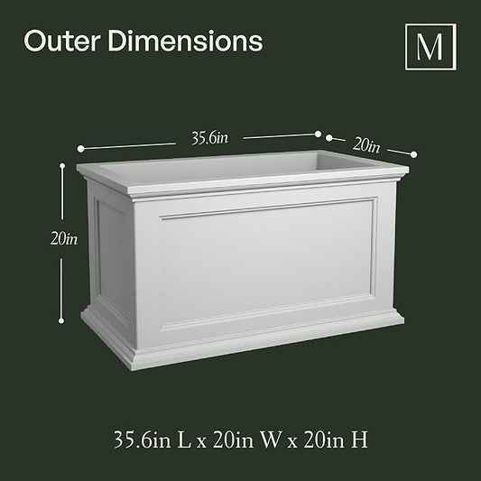 Mayne Fairfield 20x36-Inch Rectangular Planter – Self-Watering, Weather-Resistant Planter for Flowers – Durable Outdoor Design for Patio, Porch, or Entryway, Graphite Grey
