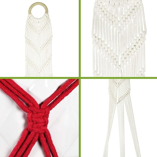 LIVALAYA Macrame Plant Hangers Wall Planter - Red Ombre 48 Inch, for Indoor or Outdoor, 100% Cotton Rope Hanging Plant Holder with Tassel for Flower Pots and Succulents - Modern Boho Home Décor