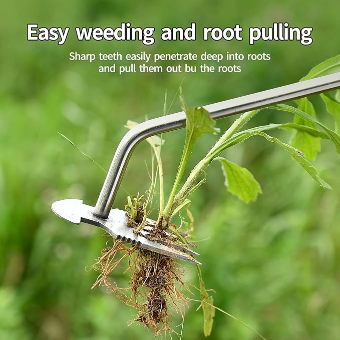 Weed Puller Tool,2024 New Garden Weeder Tool Stainless Steel Hand Weeder Tool,4 Teethes Dual Purpose Weed Remover Tool Weeding Tools for Gardening (Rubber Handle)