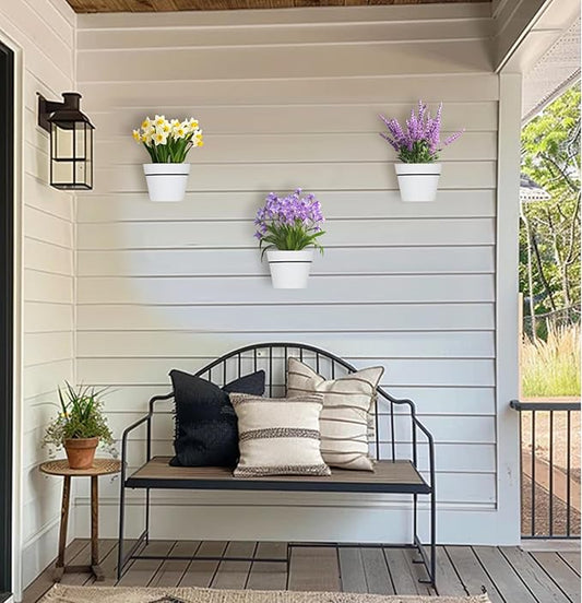 3 Set Hanging Planters Self Watering Plant Hangers for Indoor Outdoor Plants 6.3 Inch Wall Amount Flower Pots Basket with Drainage Hole DIY Room Patio Yard Decor(White)