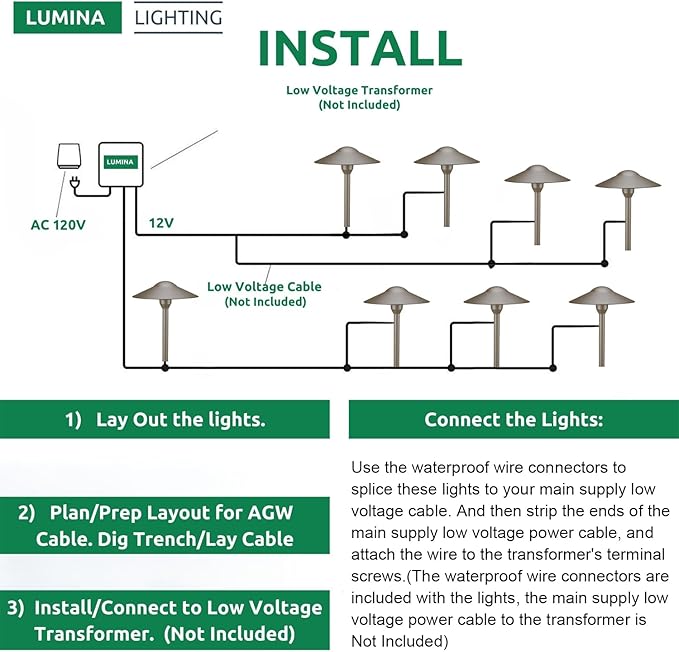 Lumina Lighting® 4W Landscape Lighting 12V Landscape Lights Low Voltage Landscape Path Lights Warm White Waterproof Outdoor Replaceable G4 LED Bulb for Garden Pathway Lawn Yard (Bronze) (8-Pack)