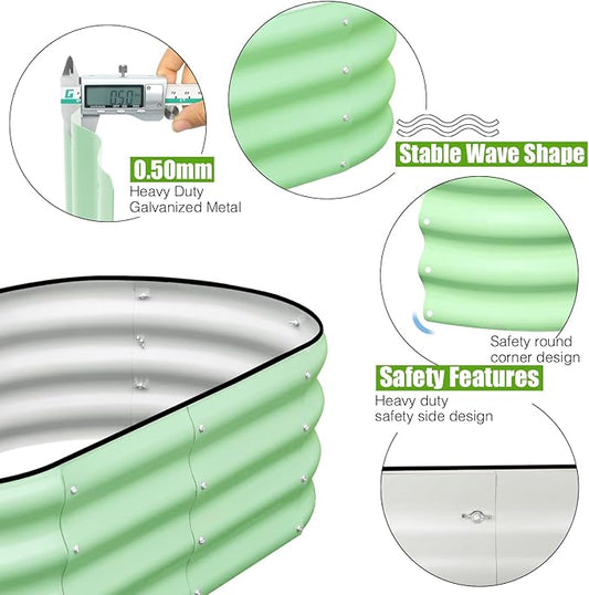 SnugNiture Galvanized Raised Garden Bed Outdoor, 2 Pcs 4x2x1ft Oval Metal Planter Box for Planting Plants Vegetables, Green