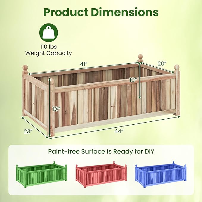 Giantex Acacia Wood Raised Garden Bed, 44"x23"x16" Rectangular Planter Box w/Black Liner for Growing Vegetable Flower Herb Fruit, Easy Assembly, Outdoor Planting Bed for Backyard, Garden, Lawn
