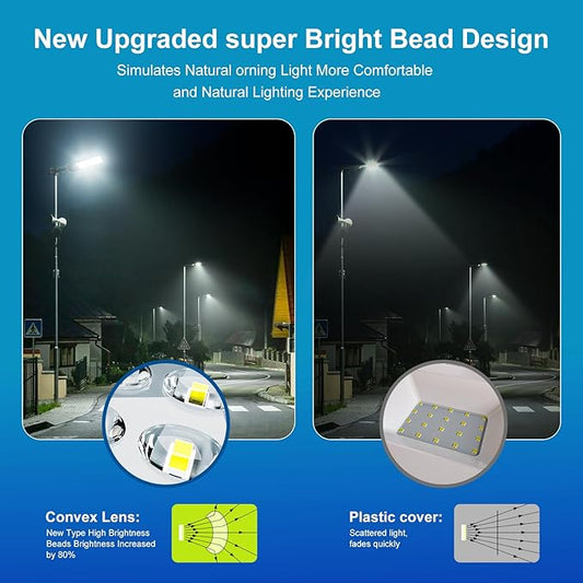 10000W Solar Street Lights Outdoor Waterproof IP66 , Heavy Duty Solar Powered LED Flood Light, Commercial Parking Lot Dusk to Dawn, 7000K Motion Sensor with Remote Control Garage, Pathway 2 Pack