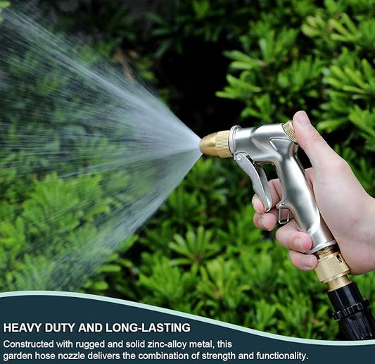 ESOW Garden Hose Nozzle, 100% Heavy Duty Metal Spray Gun with Full Brass Nozzle, 4 Watering Patterns Watering Nozzle- High Pressure Pistol Grip Sprayer for Watering Plants, Car Wash and Showering Dog