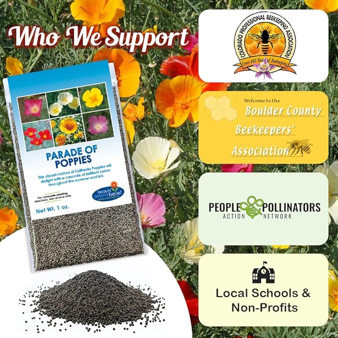 Parade of Poppy Wildflower Seeds - 1oz, Open-Pollinated Flower Seed Mix Packets, No Fillers, Annual, Easily Re-Seeds, Wildflower Seeds, Year-Round Planting - 1 oz