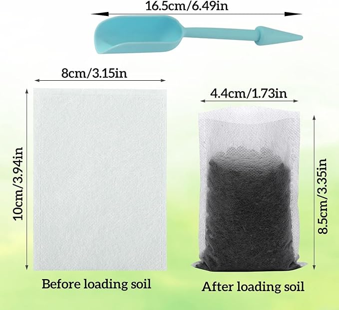 Biodegradable Seed Nursery Bags, Non-Woven Plants Grow Bags, Fabric Seedling Pots Plants Pouch, Gardening Seed Plant Bag with Soil Scoops, Home Garden Tool Supply for Farms (3.15"x3.94"/Pack of 500)