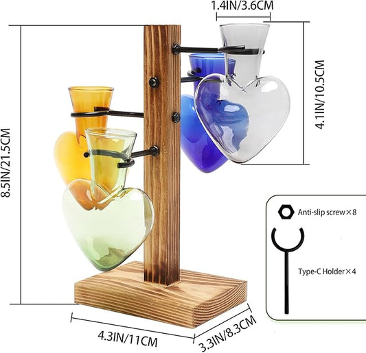 Plant Terrarium Propagation Stations with Wooden Stand, Glass Vase for Indoor Hydroponics Home Garden Office Decoration Gift for Women - 4 Love Bulb Vase
