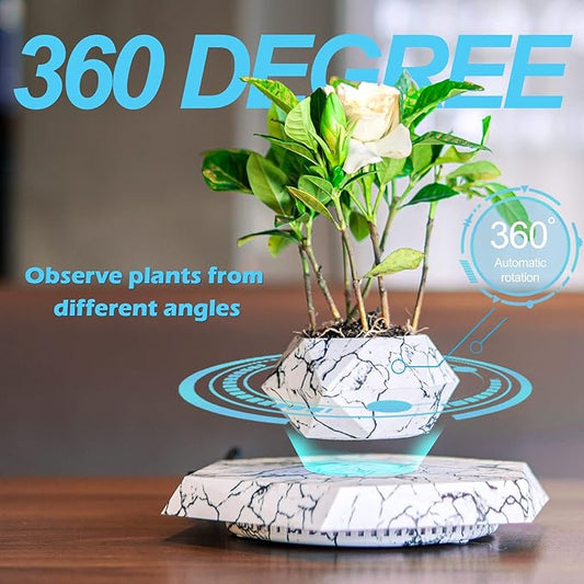 Levitation Air Bonsai Magnetic Levitating Mini Rotating Flower Planter, Suspension Floating Succulents Pot for Sky-Garden, Home, Living Room, Office Desk Decor (Marble Color)