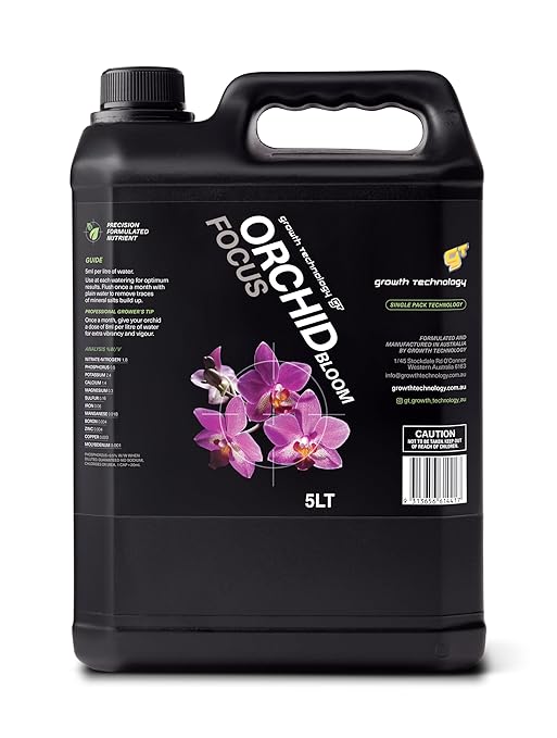 Growth Technology GT Orchid Bloom Focus – Liquid Plant Food - Phalaenopsis, Cattleya, Dendrobium & Oncidium Orchids – Promotes Vibrant, Strong Roots & Healthy Growth – Ideal Foliar Spray – 5 Liters
