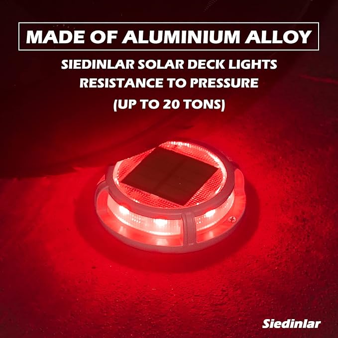 SIEDiNLAR Solar Deck Lights Outdoor 2 Modes 16 LEDs Dock Light Driveway Markers Solar Powered Waterproof for Ground Step Stair Pathway Walkway Garden Yard Road 12 Pack (Blue/Red)
