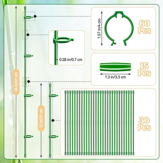 30 Pcs Plant Support Stakes Adjustable Length Plant Stakes,Garden Stakes Orchid Stick with Clips and Connect Pipe for Indoor Outdoor Tomatoes Beans Vegetable
