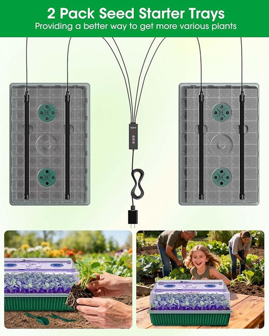 2PCS 120 Cell Self-Watering Seed Starter Tray Kit with Grow Light Humidity Dome,120-Cell Large Plant Seedling Tray, 3 Color Growing Light, Seed Starting Trays for Plant Germination(2PCS, 120 Cell)