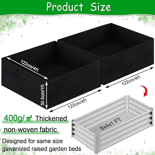 Rectangle Fabric Galvanized Raised Garden Bed Liner, 2Ps 4x4x1Ft Outdoor Garden Planting Bags for 8x4x1 Rectangle Metal Garden Bed, Large capacity for growing vegetables, flowers, herbs and succulents