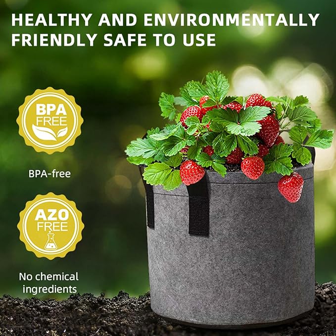 3 Gallon Breathable Fabric Grow Bags 5pcs Set Brown Reusable Planter Pots with Handles for Outdoor Gardening Vegetables Flowers Herbs Tomato Strawberry Raised Bed Plant Container Aeration