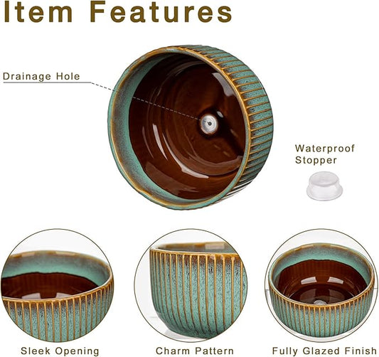 Plant Pots Indoor with Drainage Hole 6 inch Ceramic Plant Pot Grey Blue Succulent Pot Small Round Planters for Indoor Outdoor Plants Bonsai Bowl Decorative Flower Pots for Orchid Cactus Snake Plant