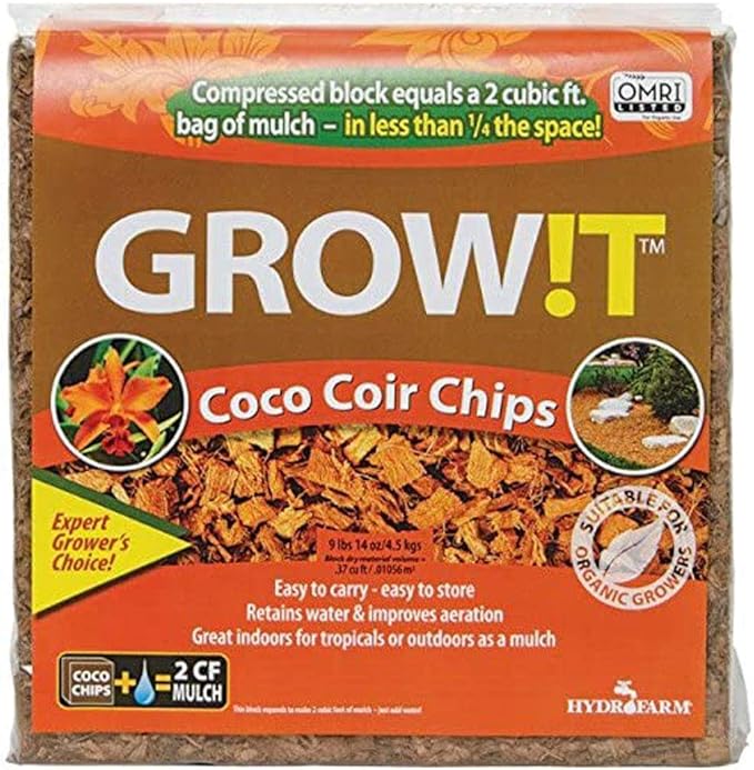 GROW!T JSCC2 - Organic Coco Coir Planting Chips (9 LBs), Block - Promotes Growth tropical flowers and plants, Perfect for indoor or outdoor usage