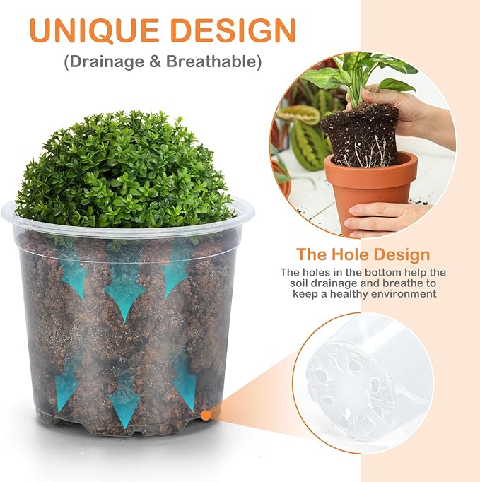 15 Pack Clear Nursery Pots with Drainage Holes, 4 Inch Seed Starting Plastic Plant Pots, Transparent Variety Pack Flexible Garden Pot for Outdoor Indoor (Clear, 4 Inch)