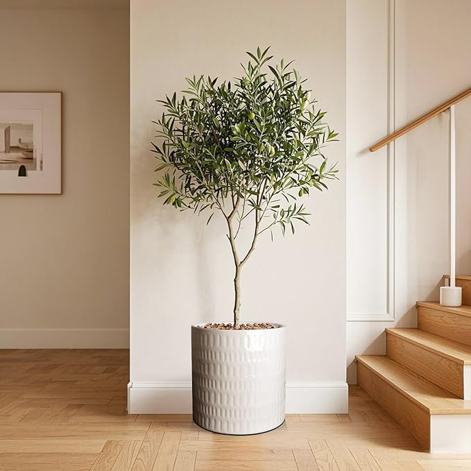 12 Inch Plant Pot,Ceramic Planter with Drainage,Large Planters for Indoor Plants,Indoor&Outdoor Plant pots,Ceramic Flower pots,Cylinder Flower Planter Pot(Pure White)