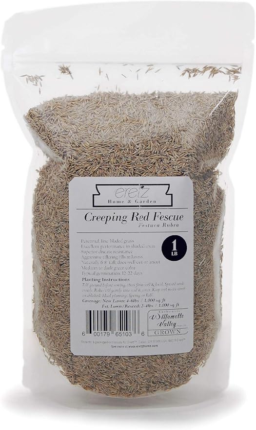 Creeping Red Fescue Seed by Eretz (1lb) - Choose Size! Willamette Valley Oregon Grown, No Fillers, No Weed or Other Crop Seeds, Premium Shade Grass Seed.