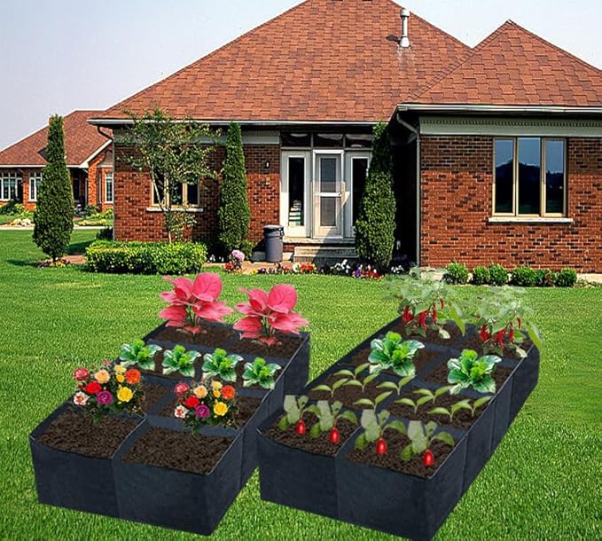 2 Pack Fabric Raised Garden Beds,128 Gallon 8 Grids Thickened Rectangle Plant Grow Bags,Reusable Outdoor Gardening Planting Container Planter Pot for Growing Herbs Flower Gardening Vegetables Chillies