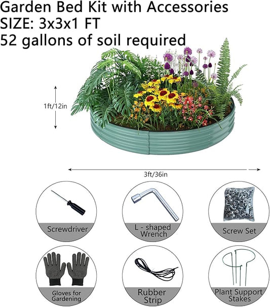 Galvanized Metal Planter Raised Garden Bed Kit for Gardening Outdoor Garden Box Raised Flower Bed 2PC Green 3X3X1FT