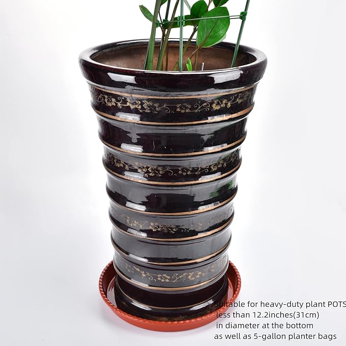 14 Inches Red Brown Plant Saucers for Outdoors Pots, 5 Gallon Grow Bag Saucer 12.5 inches in Base, 6 Packs Sturdy Round Plastic Plant Trays for Indoors.