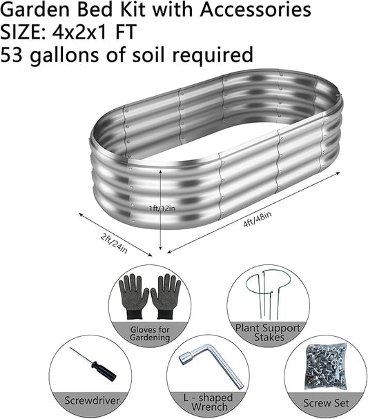 Galvanized Metal Raised Garden Bed Kit, 4x2x1ft Outdoor Planter Box, Garden Grow Bed for Vegetables, Flowers, Patio Gardening