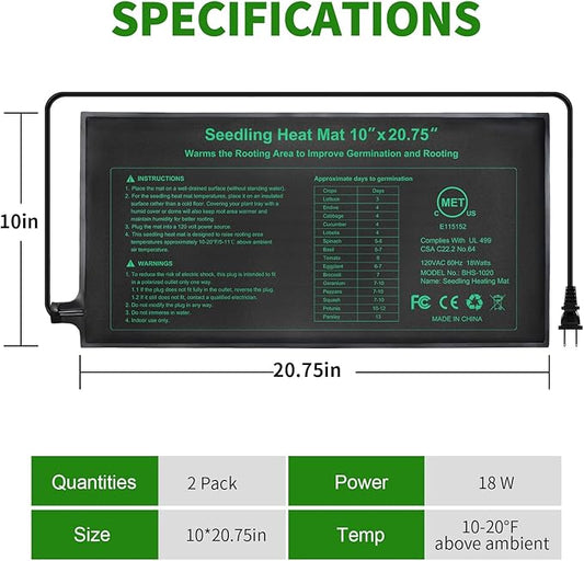 Seedling Heat Mat, 10"x 20.75" Plant Heating Pad for Home Gardening Seed Starting, MET Certified Waterproof Durable Germination Station Heat Mat
