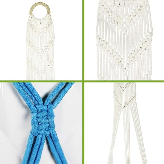 LIVALAYA Macrame Plant Hangers Wall Planter - Blue Ombre 48 Inch, for Indoor or Outdoor, 100% Cotton Rope Hanging Plant Holder with Tassel for Flower Pots and Succulents - Modern Boho Home Décor