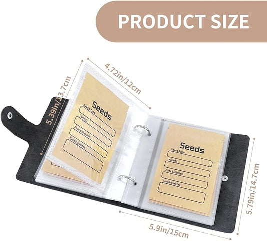 Seed Organizer Binder with 50 PCS Resealable Seed Envelopes - 50 Storage Pockets, 3.5x5 Inch Clear Sleeves, Seed Saver for Garden Lover - Gray