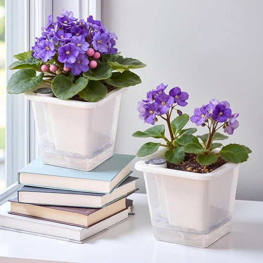 FAMZ Self Watering Pots for Indoor Plants 3 Pack,Clear Plant Pots with Drainage for African Violet、 Orchid、Succulent Plants Square Plant Pots(White 5.12")