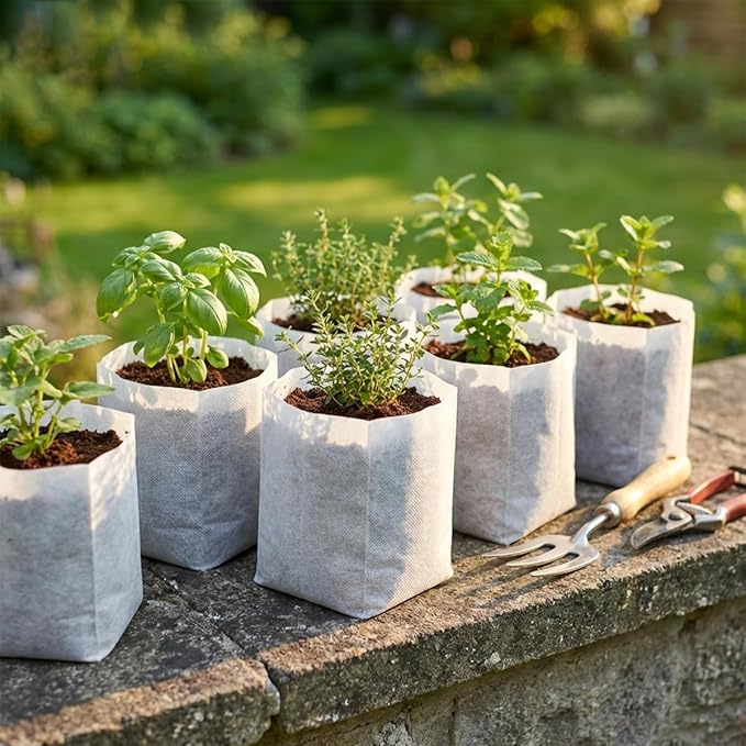 gardtree 100PCS 9.8×9.8 Inch Breathable Plant Grow Bags - Biodegradable Non-Woven Plant Nursery Bags for Seed Starting, Indoor/Outdoor Vegetables, Herbs & Flowers | Easy Transplant, Space Saving
