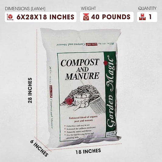 Michigan Peat 40 Pound Garden Magic Compost and Manure with Odor Free Blend and Naturally Moist and Fibrous for Lawn and Garden, 3 Pack