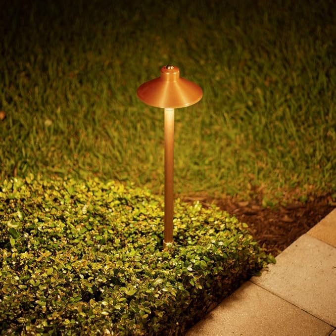 VOLT Flat Hat 12V Copper Path Light (7" Shade, 24" Tall) for Low Voltage Landscape Lighting on Outdoor Pathway, Walkway, Garden, Driveway or Patio
