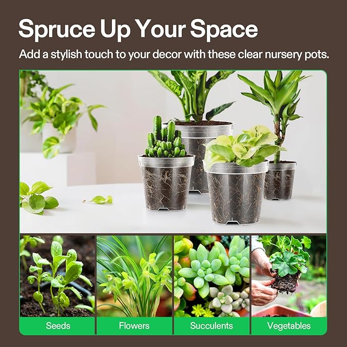 VIVOSUN 80 Packs 3/4/5/6 Inch Clear Nursery Pots with Drainage Holes, Reinforced Plastic Seedling Pots for Plants, Flowers, Cuttings, and Succulents, 40 pcs Plant Labels
