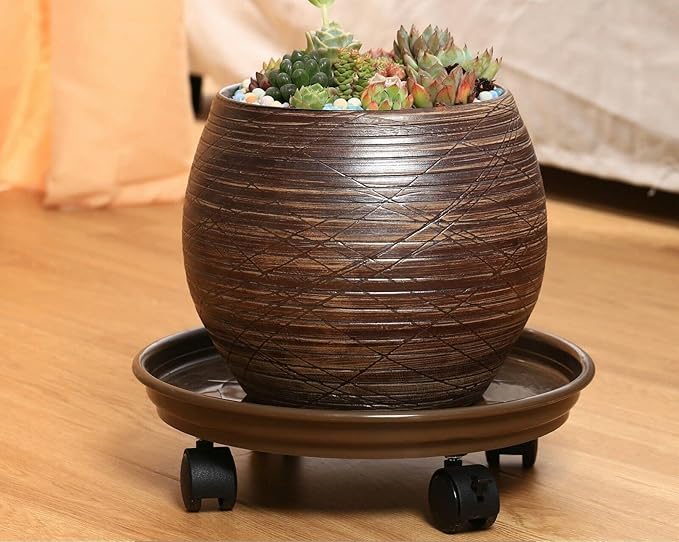 Yiting Plant Caddy with Wheels Heavy-Duty Rolling Plant Stand with Wheels Plant Dolly with Casters for Indoor and Outdoor Plant Roller Base Plant Saucer Mover (13 inch, Brown)