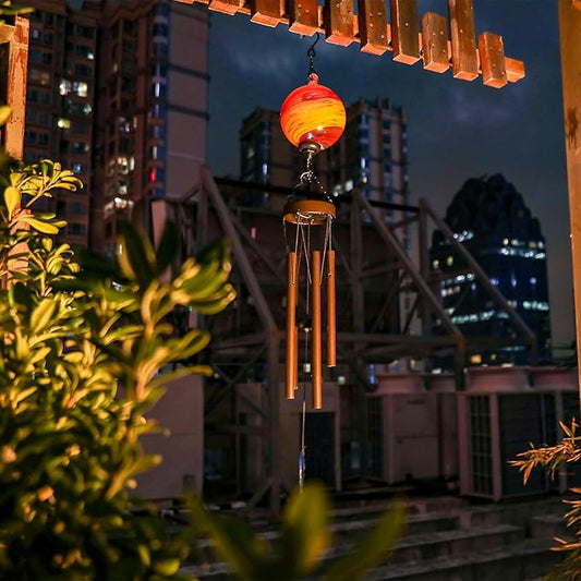 Taman Solar Wind Chime - 35" Glass Solar Lights Wind Chimes Valentine's Day Gift for Outside Deep Tone Decorative Memorial Gift for Home, Outdoor, Yard, Patio, Balcony, Garden Decor