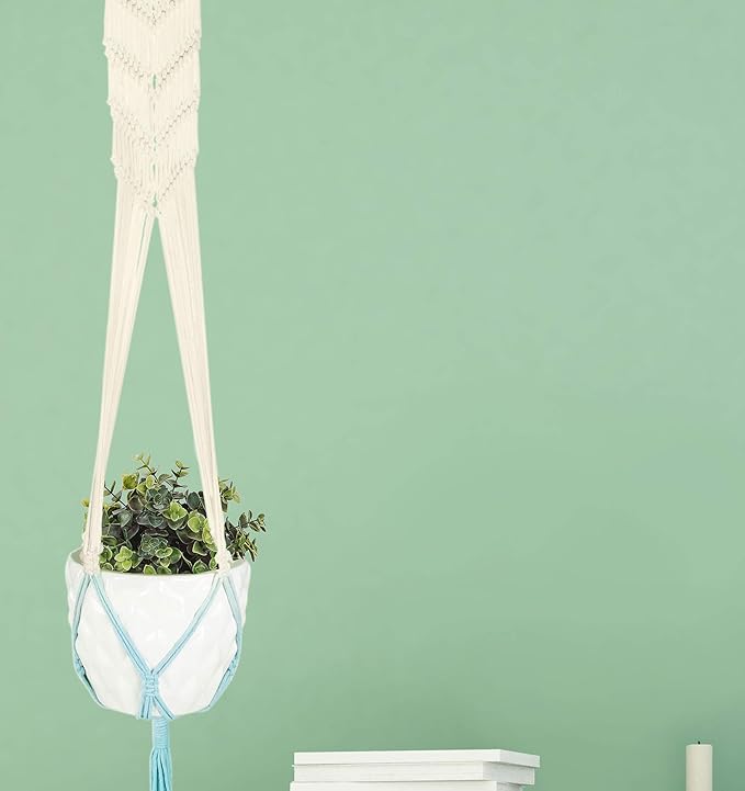 LIVALAYA Macrame Plant Hangers Wall Planter - Blue Ombre 48 Inch, for Indoor or Outdoor, 100% Cotton Rope Hanging Plant Holder with Tassel for Flower Pots and Succulents - Modern Boho Home Décor