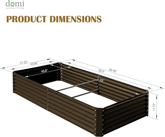 Domi 8x4x1.5ft Metal Raised Garden Beds Outdoor, Thickened Galvanized Steel Deep Root Planter Box with Stabilizing Bars & Rubber Edging for Vegetables, Flowers, Herbs - Brown