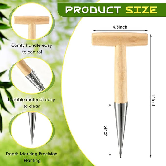 Jerify 3 Pack Hand Dibber Garden Tool 5 Inches Seed Planter with Wood Handle Hole Digger Tool Seed Dispenser for Planting Small Seeds Seedlings Sowing Seeds Transplanting Plants Planting Bulbs