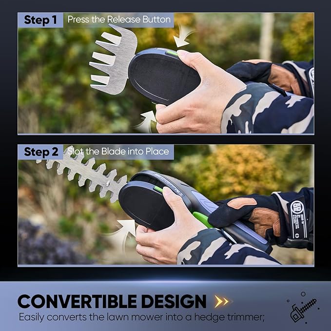Cordless Grass Shears & Hedge Trimmer - 2-in-1 7.2V Electric Bush Trimmer, Lightweight Handheld Grass Cutter, Rechargeable Shrub Trimmers with Type-C Cable Included for Yard, Lawn & Garden