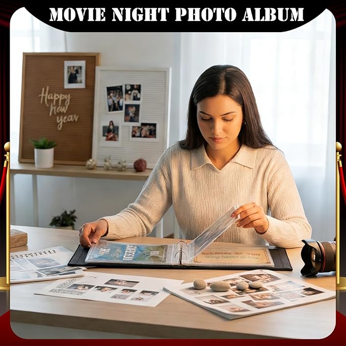 Spiareal Movie Night Card Organizer Set Greeting Card Holder 6 x 8 Inches 100 Pages Stamping Binder Album Display Organization Storage for Movie Night Party Photo Gift
