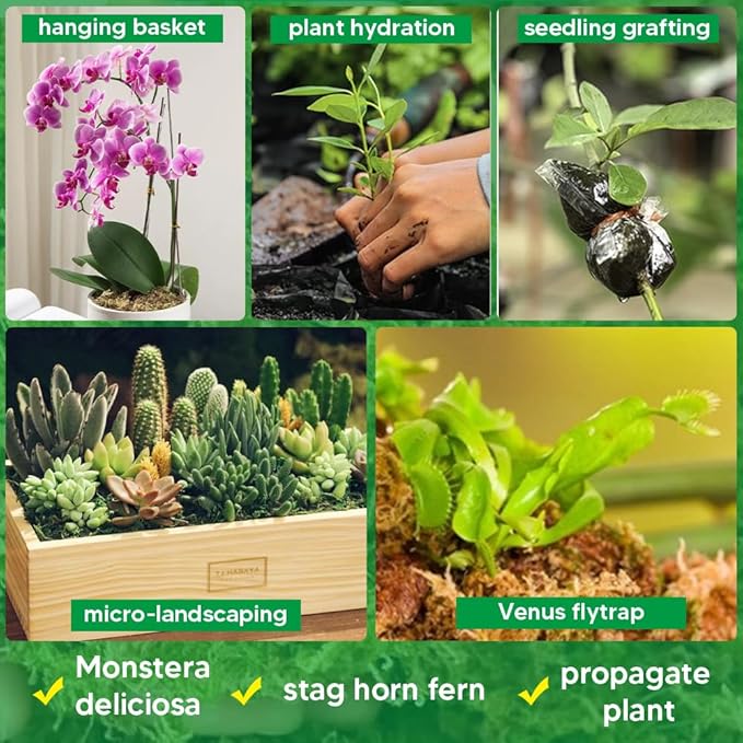 Natural Long Fiber Sphagnum Moss 34QT for Orchid Potting Mix, and Moss Pole for Plants Indoor. Ideal for Propagating Plants, Maintaining Humidity for Reptiles, Isopods in Paludarium, Aquascape (10 OZ)