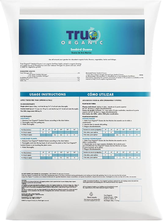 True Organic Seabird Guano – Organic Fertilizer for Abundant Fruits, Flowers, Vegetables, and Foliage – 25lb Bag Covers 438 Sq. Ft.