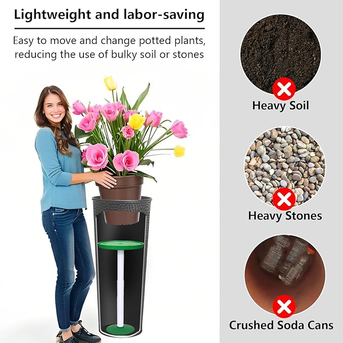 Adjustable Height Planter Inserts for Large Pots, Portable Planter Filler Plant, Lift Inserts for Indoor Outdoor Tall Taper Flower Pot, (11-17” Rise, 6" Base, 8" or 10" Top) (Black, shorts)
