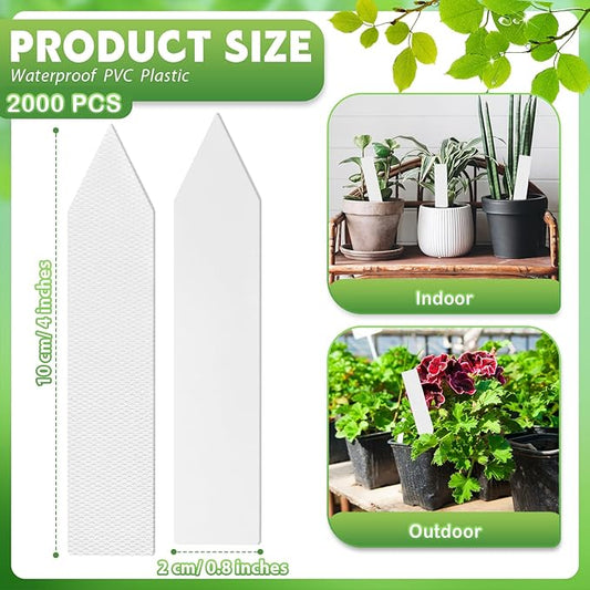Geetery 2000 Pcs Plastic Plant Labels 4'' Garden Plant Markers Nursery Name Tags Waterproof Pot Label Stakes Planting Sticks for Seeds Summer Outdoor Indoor Garden Flowers(White)