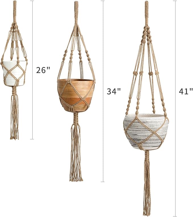 Mkono Macrame Plant Hangers, 3 Different Sizes Indoor Hanging Planters Basket Decorative Flower Pots Holder Stand Boho Home Decor, Brown